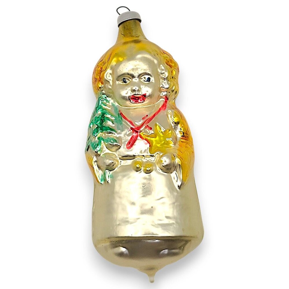 Vtg 1960s Mercury Glass Ornament Angel Tree Star Hand Painted 3.5" West Germany